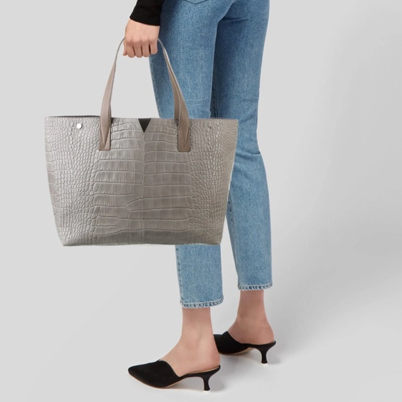 Vince Croc Embossed gray leather tote - Picture 1 of 7